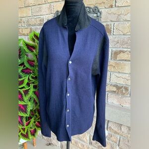 LAVIN Wool Silk Button Navy Black Sweater Cardigan Women’s SZ L/G Made in Italy
